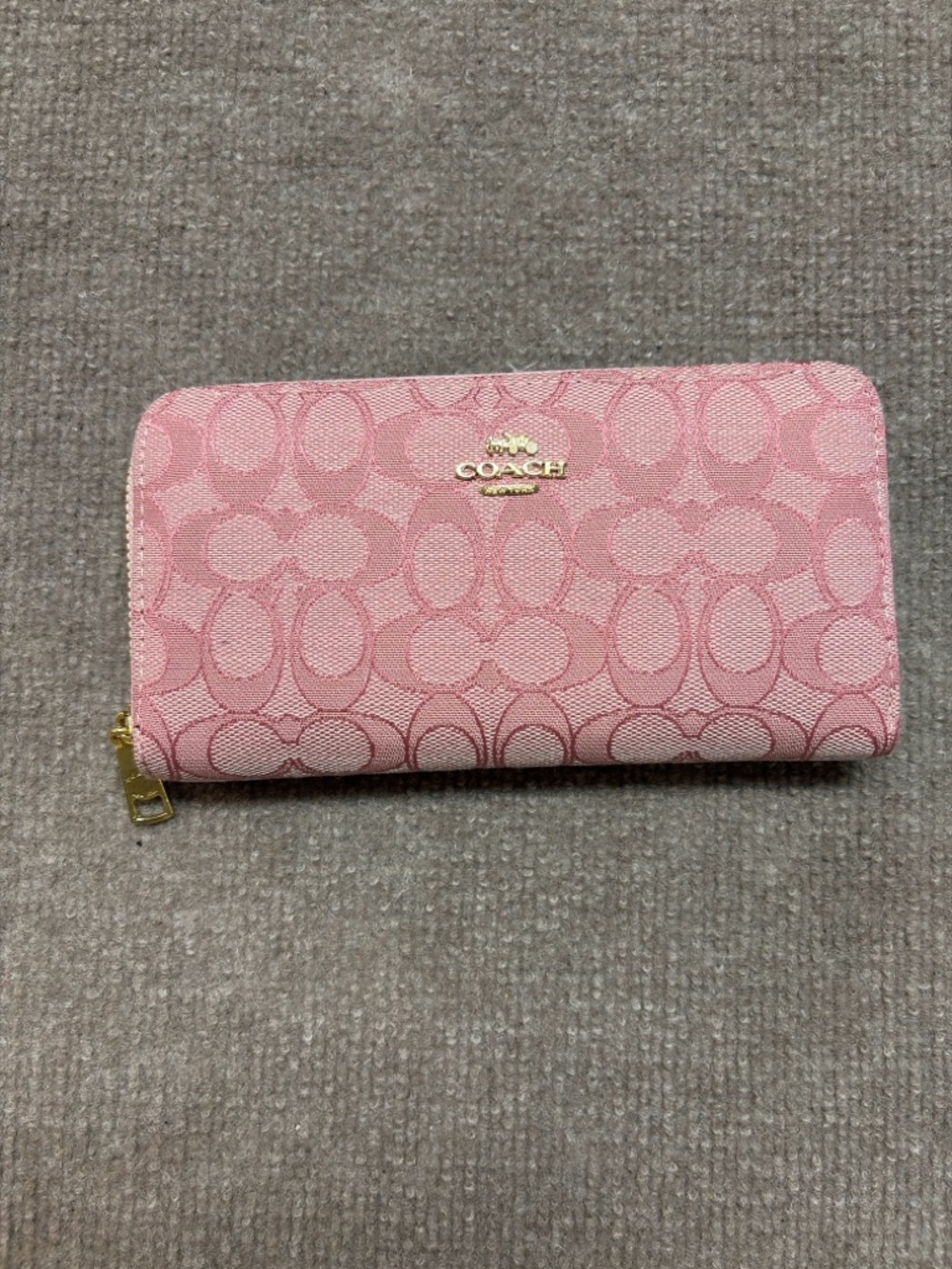 Coach Pink Signature Zip-Around Wallet with Gold Logo - Picture 2 of 4